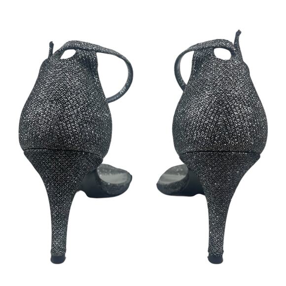 Stuart Weitzman Nudistcurve Lurex Glitter 75mm Sandals Black Gray Size 7M - Picture 9 of 14
